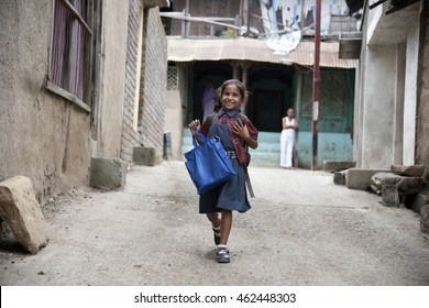 NANDGAON, AMRAVATI, MAHARASHTRA, INDIA - 18 JULY 2015 : unidentified Happy Indian rural school student going to school together from their village to urban area for education.