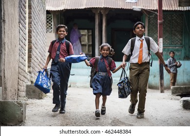 NANDGAON, AMRAVATI, MAHARASHTRA, INDIA - 18 JULY 2015 : unidentified Happy Indian rural school student going to school together from their village to urban area for education.