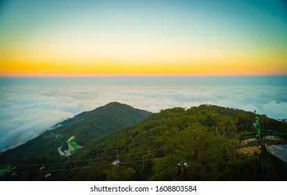 Dà Nang, Hai Chau District / Vietnam - 25 December 2019,View of the cable car in the mountains of Vietnam. near the city of Da Nang, climb to the mountain of Bana hill - Powered by Shutterstock