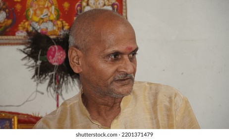 Nangloi, Delhi, India- 14 June 2022 :Indian Pundit Performing Puja Image