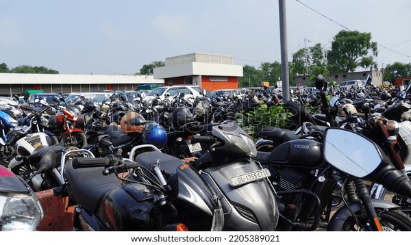 Nangloi, Delhi, India- 24 August 2022:motorcycle in\
the parking lot