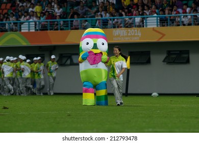 NANJING, CHINA-AUGUST 18: 2014 Summer Youth Olympic Games Mascot, Lulu, Performs During Day 2 Match Of 2014 Youth Olympic Games On August 18, 2014 In Nanjing, China.