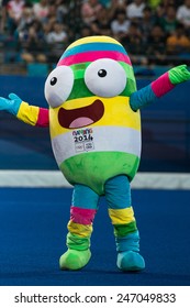 NANJING, CHINA-AUGUST 20: 2014 Summer Youth Olympic Games Mascot, Lulu, Performs During A Hockey5s Match Of 2014 Youth Olympic Games On August 20, 2014 In Nanjing, China.