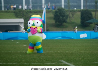 NANJING, CHINA-AUGUST 20: 2014 Summer Youth Olympic Games Mascot, Lulu, Performs During Final Day Match Of 2014 Youth Olympic Games On August 20, 2014 In Nanjing, China.