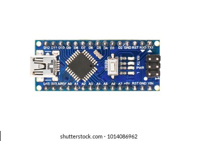 Nano-board for the implementation of school laboratory work on electronics and robotics. Isolated on white background flat layout.