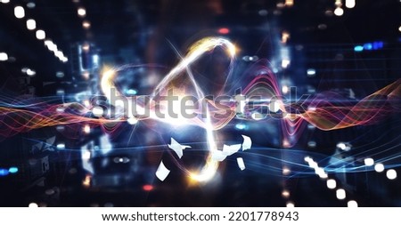 Nanotechnology, Molecule model image . Mixed media