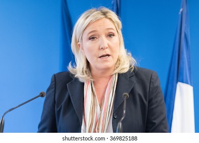 NANTERRE, FRANCE - JANUARY 7, 2016: Marine le Pen at the headquarter of Front national, the political party she leads to wish her greetings to press.