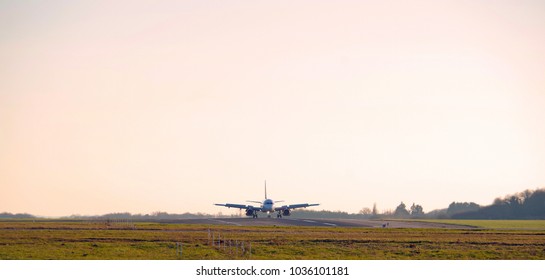 Nantes, France - February 25 2018 : Airbus A 320 Landing In Nantes Atlantique Airport