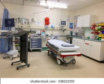 Nantional Health Service, UK - 22nd October 2016: Emergency hospital resuscitation room of NHS hospital, England, UK