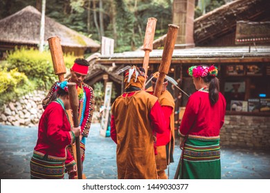  Nantou County, Yuchi Township / Taiwan - 06.17.2019: Taiwanese indigenous peoples in Formosan Aboriginal Culture Village
