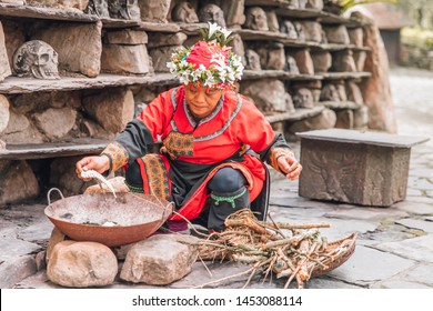 Nantou County, Yuchi Township / Taiwan - 06.17.2019: Taiwanese Indigenous Peoples In Formosan Aboriginal Culture Village