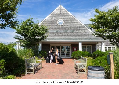 NANTUCKET, MASSACHUSETTS - August 22, 2015: Main Entrance Of Nantucket Memorial Airport, A Public Airport On The South Side Of The Island Of Nantucket