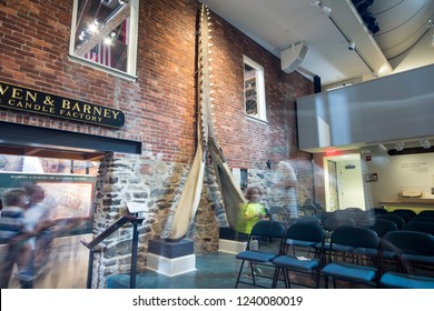 NANTUCKET, MASSACHUSETTS - August 22, 2015: Exhibition Inside Nantucket Whaling Museum, A Museum Dedicated To The History Of Whaling And Originally A Candle Factory