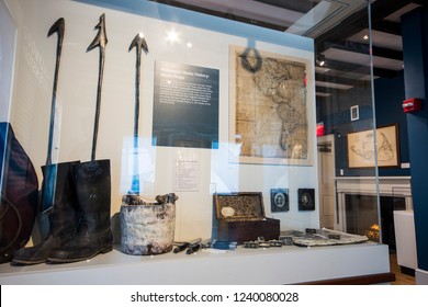 NANTUCKET, MASSACHUSETTS - August 22, 2015: Exhibition Inside Nantucket Whaling Museum, A Museum Dedicated To The History Of Whaling And Originally A Candle Factory