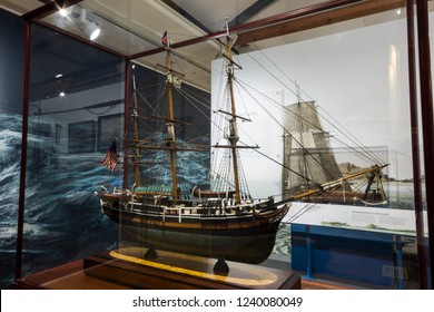 NANTUCKET, MASSACHUSETTS - August 22, 2015: Exhibition Inside Nantucket Whaling Museum, A Museum Dedicated To The History Of Whaling And Originally A Candle Factory