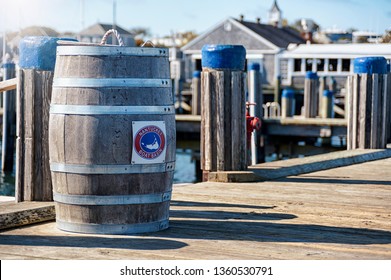 NANTUCKET, MASSACHUSSETS - OCTOBER 5: Harbour Details In Quiet And Calm Sunny Day In Nantucket Boat Basin On Nantucket Island On October 5, 2018.