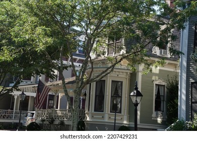 Nantucket Village Old Houses View On Sunny Day Cityscape