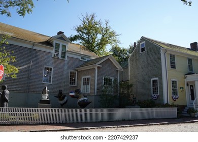 Nantucket Village Old Houses View On Sunny Day Cityscape