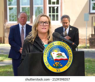 Napa, CA - March 24, 2022: Dr Katherine  Warburton, Forensic Psychologist, Statewide Medical Director For California Dept Of State Hospitals, Speaking At A Press Conference Outside Napa State Hospital