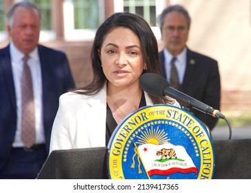 Napa, CA - March 24, 2022: Merced County Supervisor District 5,  Patricia Ramos Speaking At A Press Conference Outside Napa State Hospital After The Governor's CARE Court Roundtable Meeting.