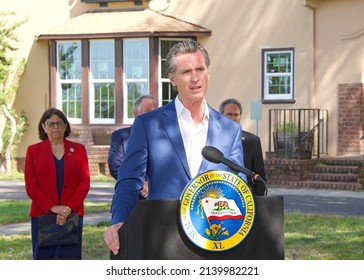 Napa, CA - March 24, 2022: California Governor Gavin Newsom Speaking At A Press Conference Outside Napa State Hospital After The CARE Court Roundtable Meeting.