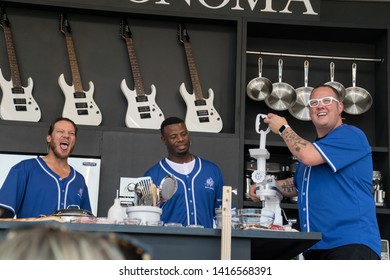 NAPA, CA - MAY 24, 2019: Graham Elliot, Ken Griffey Jr, Jake Peavy  In Concert At BottleRock Napa Valley In Napa, CA 