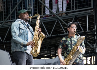 NAPA, CA - MAY 25, 2018: Trombone Shorty And Orleans Avenue In Concert At BottleRock Napa Valley In Napa, CA