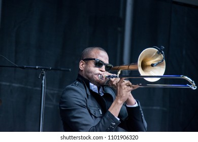 NAPA, CA - MAY 25, 2018: Trombone Shorty And Orleans Avenue In Concert At BottleRock Napa Valley In Napa, CA