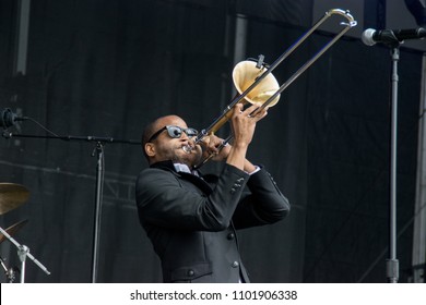 NAPA, CA - MAY 25, 2018: Trombone Shorty And Orleans Avenue In Concert At BottleRock Napa Valley In Napa, CA