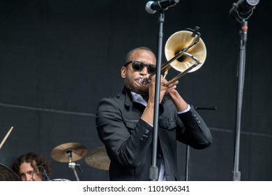 NAPA, CA - MAY 25, 2018: Trombone Shorty And Orleans Avenue In Concert At BottleRock Napa Valley In Napa, CA