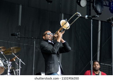 NAPA, CA - MAY 25, 2018: Trombone Shorty And Orleans Avenue In Concert At BottleRock Napa Valley In Napa, CA