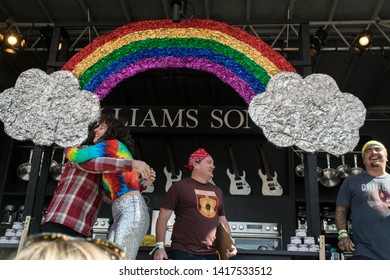 NAPA, CA - MAY 25, 2019: Amirah Kassem, Aaron Sanchez, Juanes At The Culinary Stage At BottleRock Napa Valley In Napa, CA