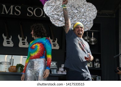 NAPA, CA - MAY 25, 2019: Amirah Kassem, Aaron Sanchez, Juanes At The Culinary Stage At BottleRock Napa Valley In Napa, CA