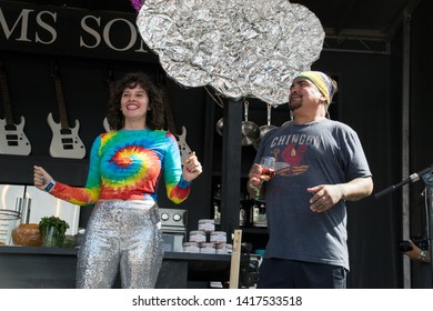 NAPA, CA - MAY 25, 2019: Amirah Kassem, Aaron Sanchez, Juanes At The Culinary Stage At BottleRock Napa Valley In Napa, CA