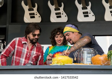 NAPA, CA - MAY 25, 2019: Amirah Kassem, Aaron Sanchez, Juanes At The Culinary Stage At BottleRock Napa Valley In Napa, CA