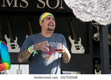 NAPA, CA - MAY 25, 2019: Amirah Kassem, Aaron Sanchez, Juanes At The Culinary Stage At BottleRock Napa Valley In Napa, CA