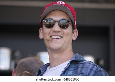 Napa, CA/USA: 5/27/17: Miles Alexander Teller Known As Miles Teller Smiles To The Crowd At BottleRock In Napa, California.  Known For His Roll In Fantastic Four And Divergent. 