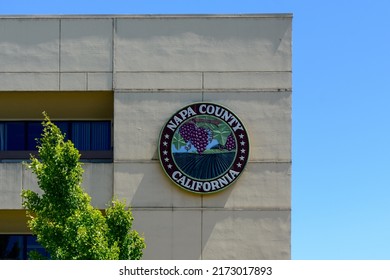 Napa County seal on the county administration building facade - Napa, California, USA - June, 2022
