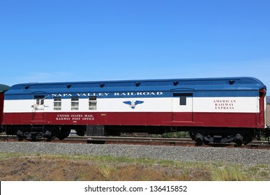 NAPA VALLEY, CA - MARCH 24: US Mail Railway Post Office On March 24, 2013 In Napa. It Is Railroad Car That  Normally Operated In Passenger Service As A Means To Sort Mail En Route For Speed Delivery