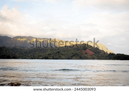 Napali Coast mountains, north shore of Kauai, Hawaii at sunset. Na Pali Coast