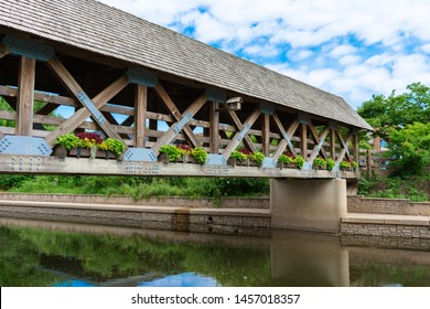 Naperville Riverwalk Covered Bridge Over The DuPage River