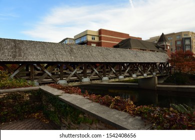 Naperville Riverwalk Covered Bridge Over The Dupage River