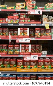 Napier, New Zealand - May 5, 2018: Stock in boxes are sold at supermarket in Napier, New Zealnd.