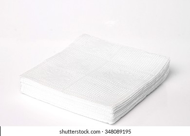 Napkin Isolated On White Background. Kitchen Paper Serviette. Clean Food Towel In Restaurant. Single Square Shape Object. Blank Tablecloth On Table. Domestic, Cafe Cloth. 