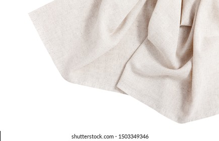Napkin isolated on white. Multi-colored linen napkins for restaurant. Mock up for design. Top view square.