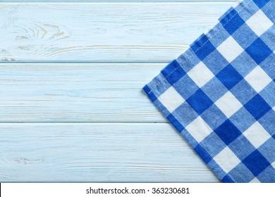 Napkin On Blue Wooden Table, Close Up