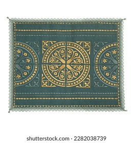 Napkin on the table with a beautiful, chic embroidery in oriental style, isolate on white. Oriental pattern, for interior decoration, stylish design.