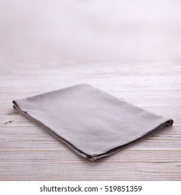 Napkin on table in perspective. Napkin close up top view mock up for design. Place for text