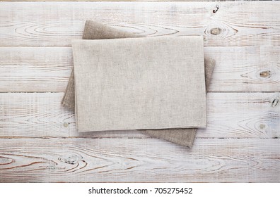 Napkin on table in perspective. Napkin close up top view mock up for design. Place for text