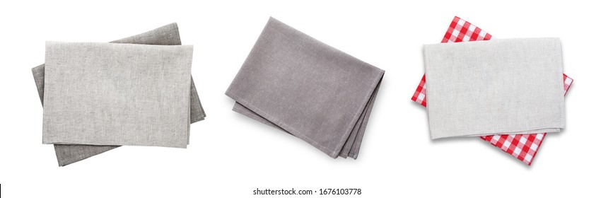 Napkins isolated on white background top view mockup. Set